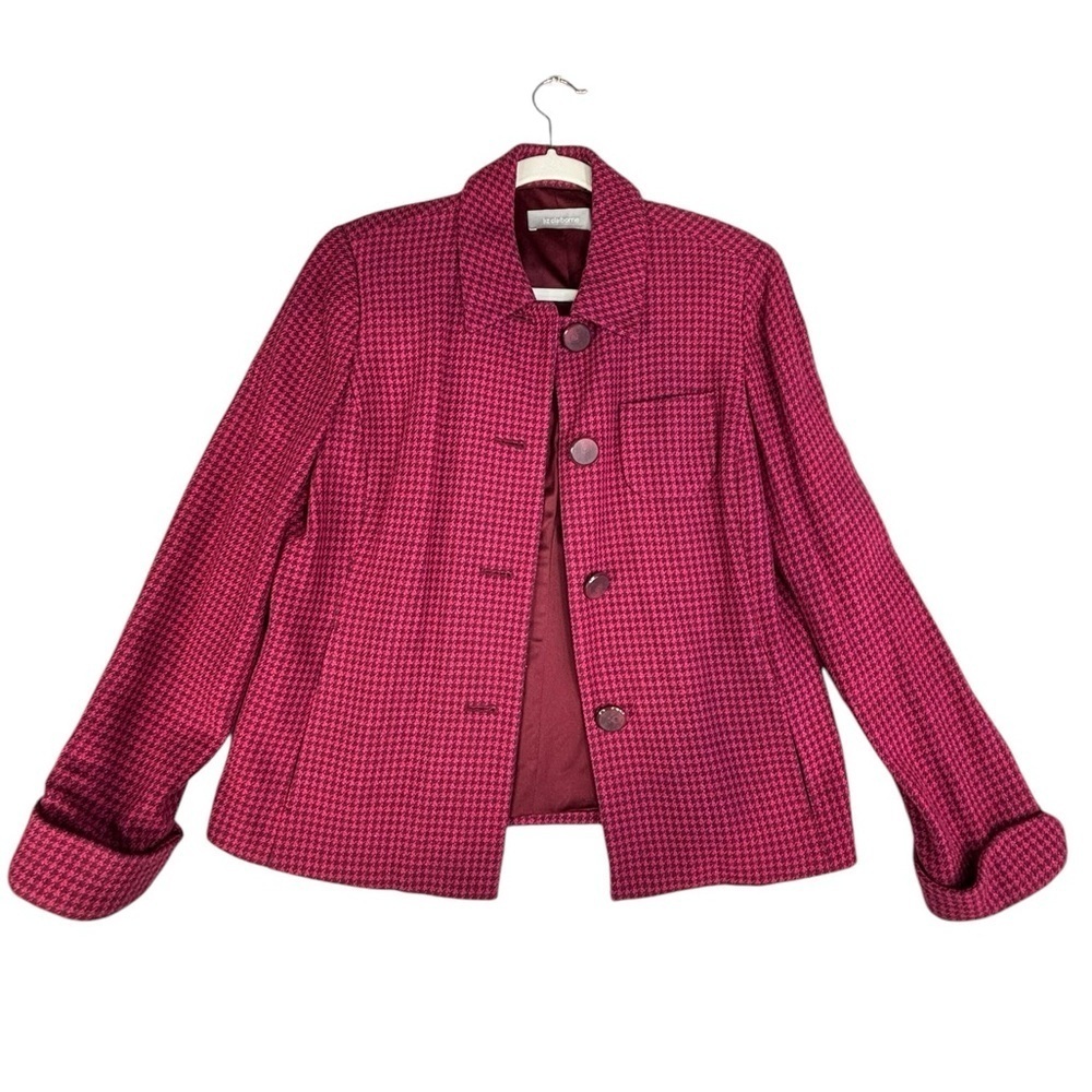 Liz Claiborne Wool Blend Houndstooth Pink Jacket